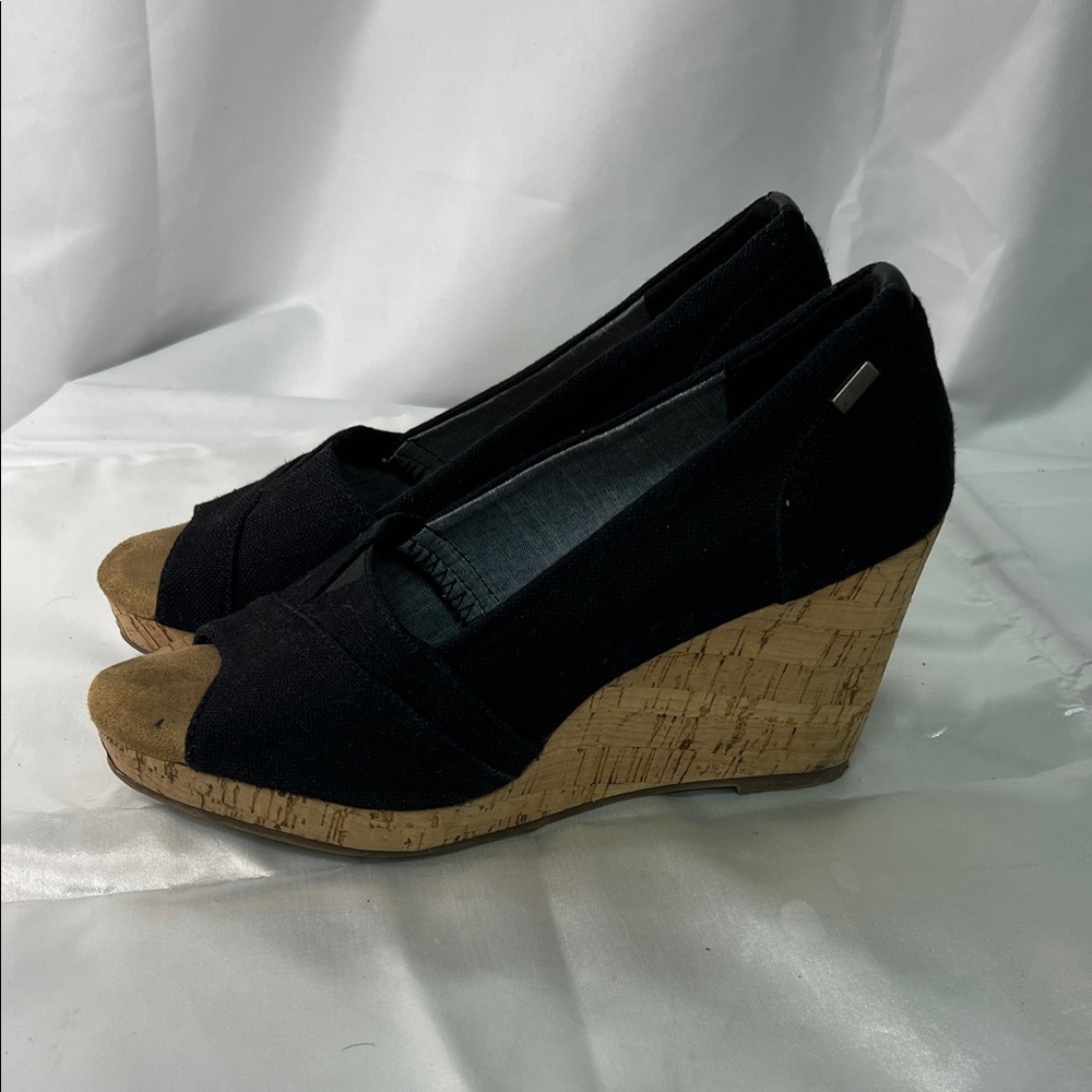 Elegant Black Wedge Peep Toe Shoes